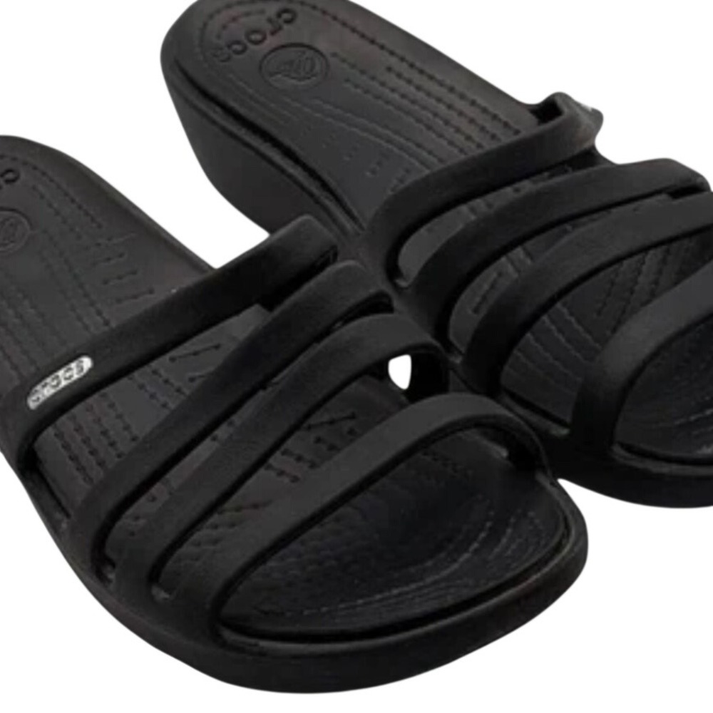 Crocs Black Rhonda Strappy Wedge Sandals Women's Size 10-10.5